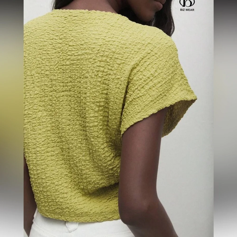 Women's Green Short Cap/Batwing Sleeve T-Shirt With Ruched Waist | Size S | NWT - Picture 5 of 8